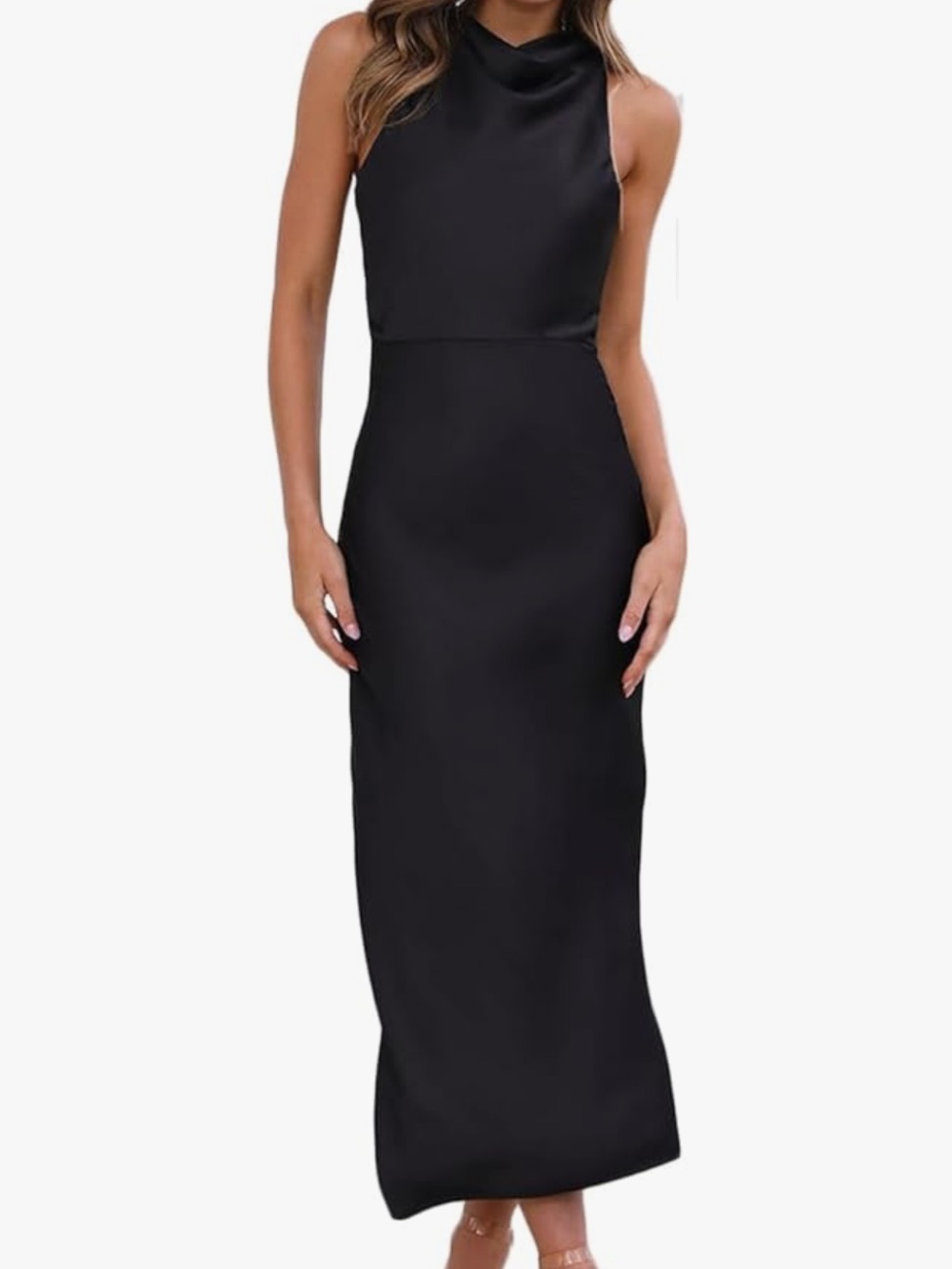 Sleeveless Cowl Neck Backless Midi Dress - Black